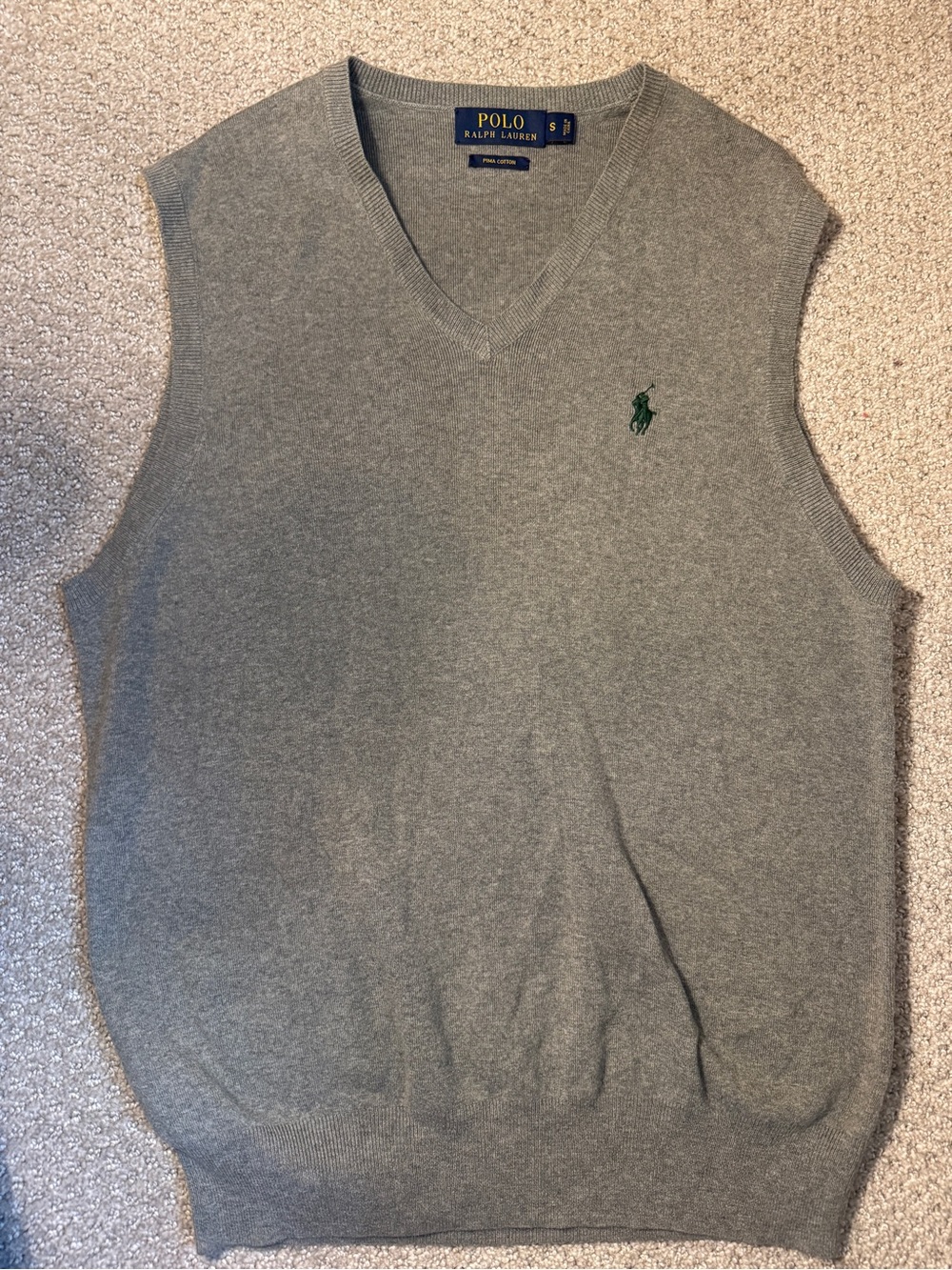 Ralph Lauren Gray V-Neck Sweater Vest with Green Pony